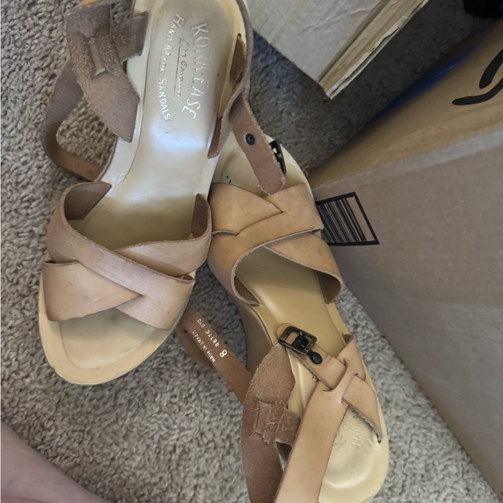 Kork Ease “Bette” Wedge Leather Sandals 3.5” perfectly Vintage worn in True 8M